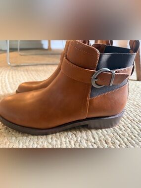 Brown Leather Ankle Boot with Buckle Strap